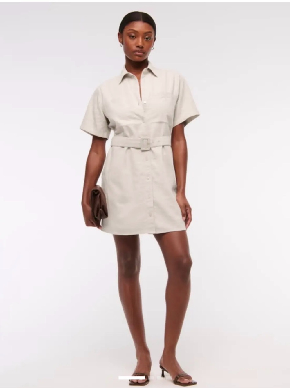 Abercrombie & Fitch Cream Short-Sleeve Shirt Dress with Belt